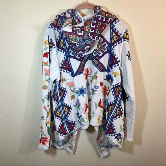 Johnny Was Biya Embroidered Hooded Cardigan White Floral Large Women’s - Picture 11 of 15